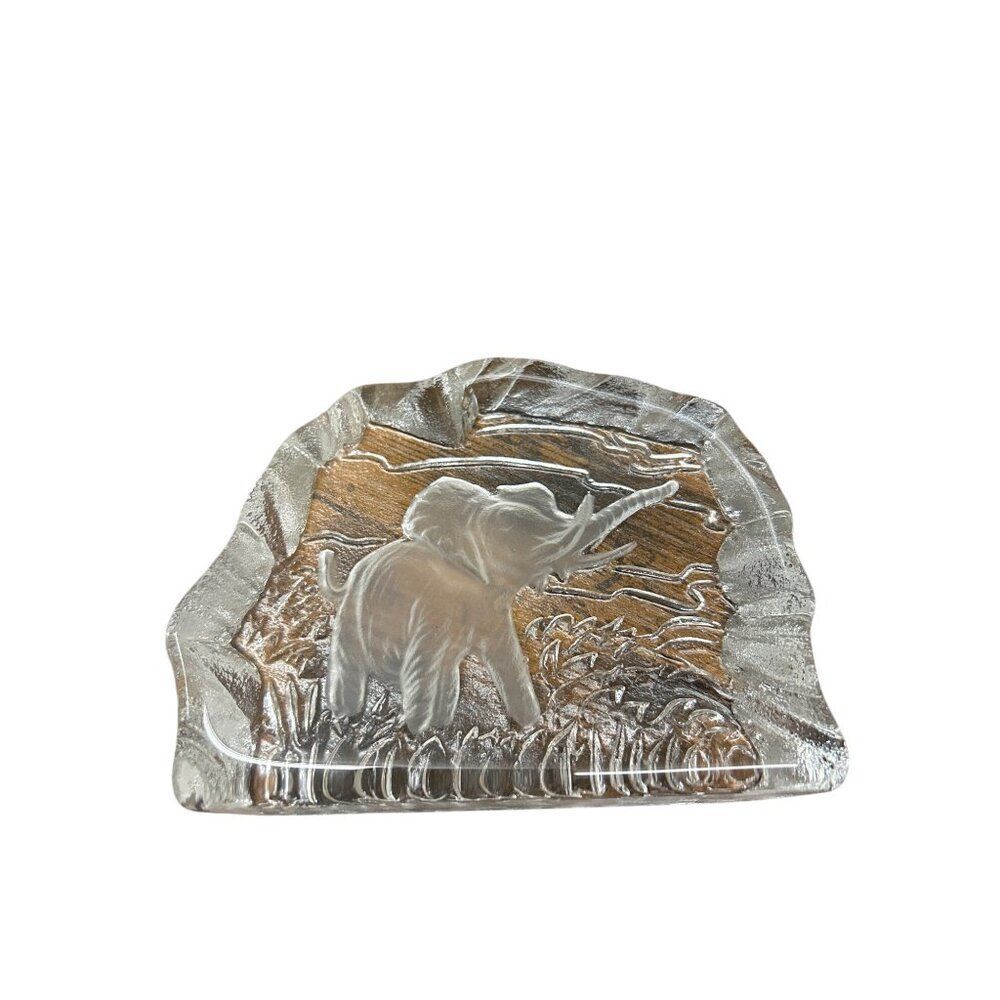 Crystal Glass Elephant Figurine With Nature Scene 4.5 Inches Wide 4 Inches Tall